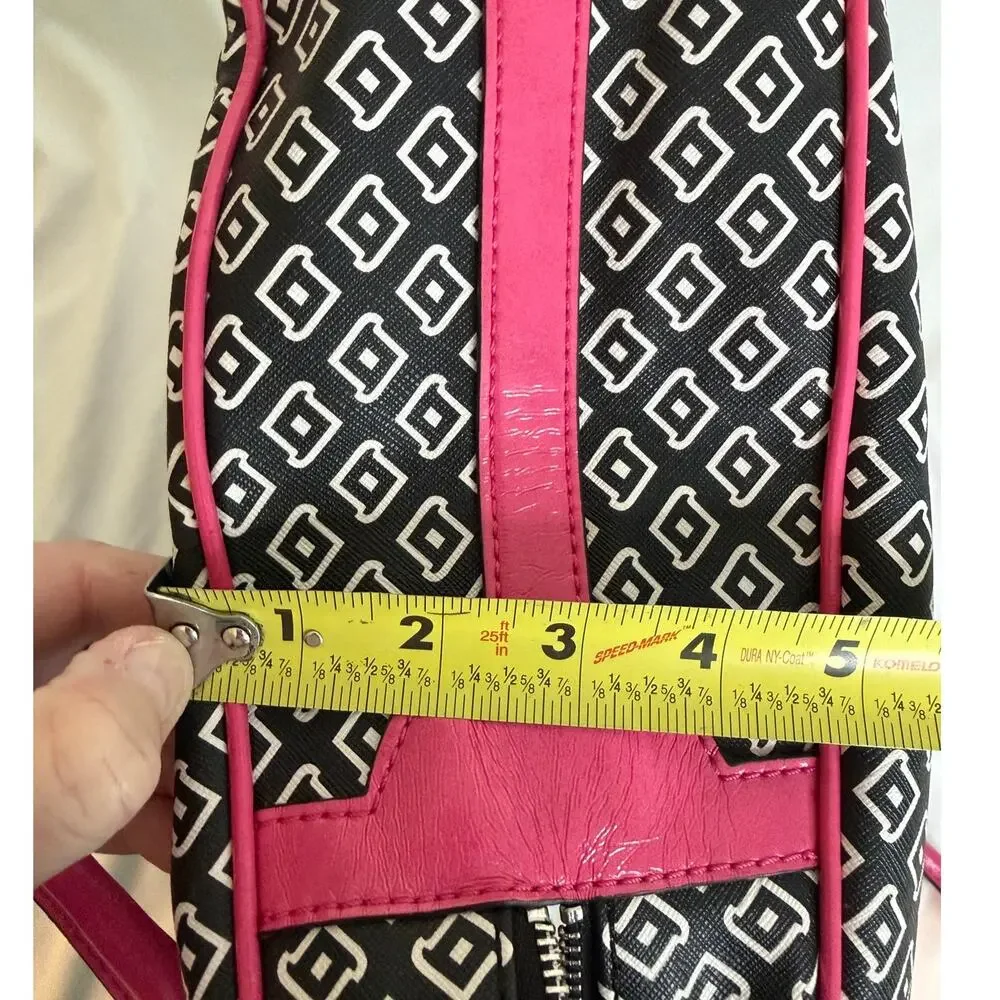 GUESS Satchel Black/White with Pink Trim Zipper Closure‎ Handbag